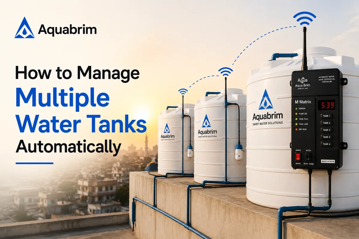 Multi tank water level controller system managing multiple overhead tanks in an apartment building India