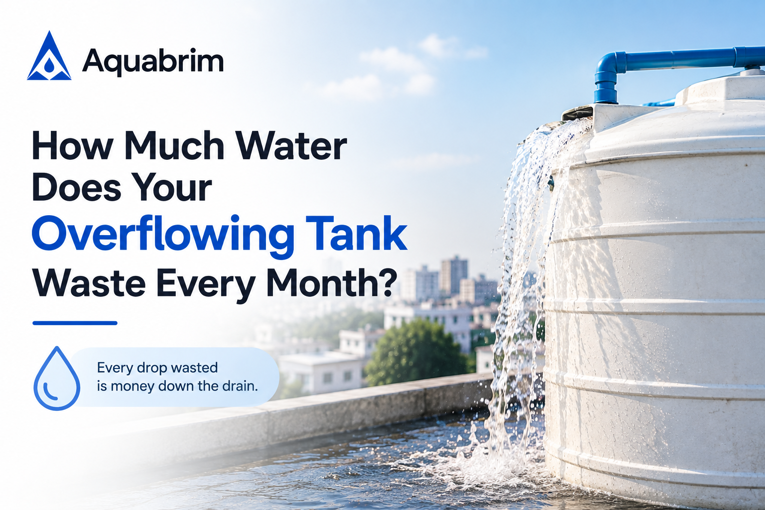 Water overflowing from an Indian rooftop overhead tank 