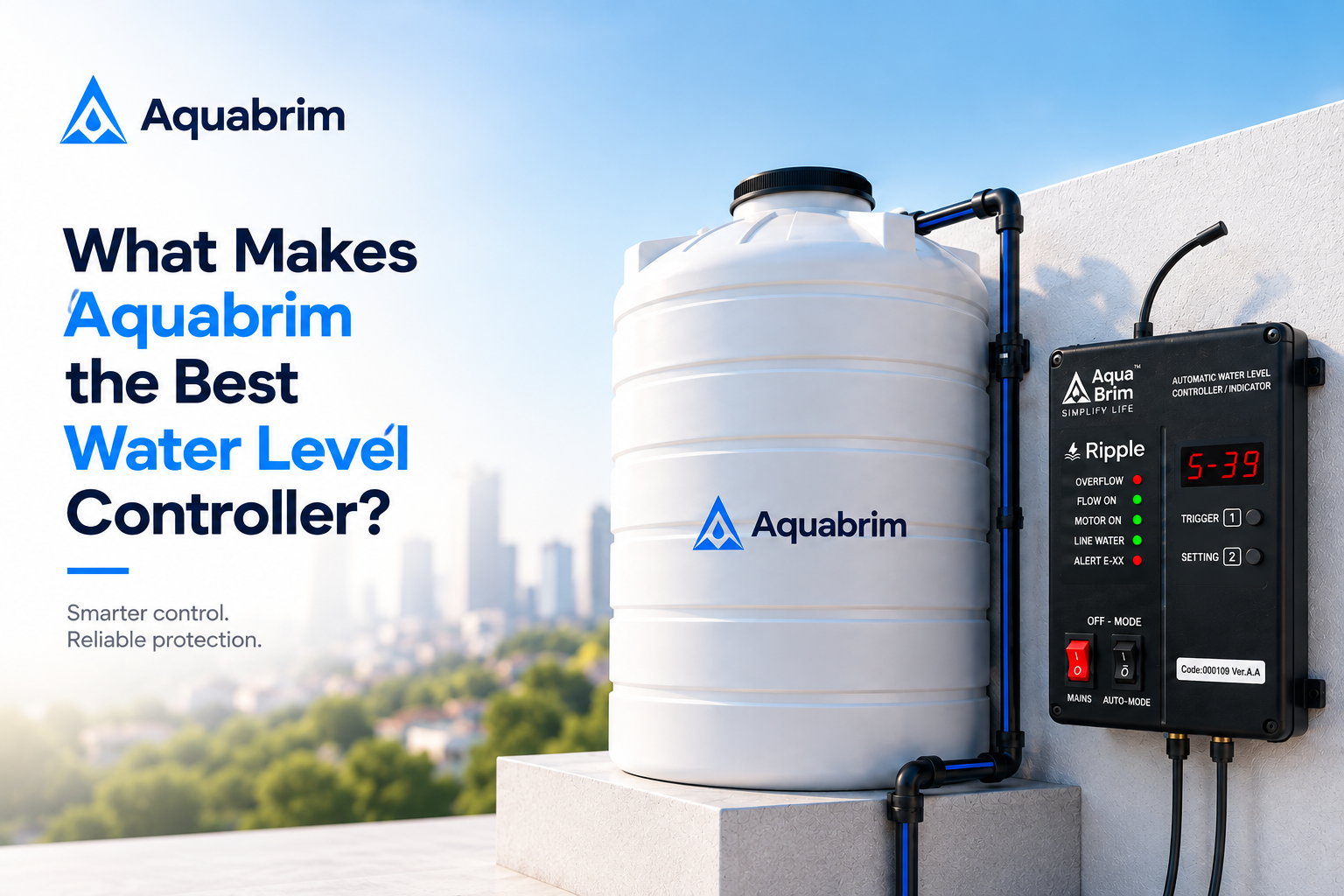 Aquabrim smart water level controller installed in an Indian apartment